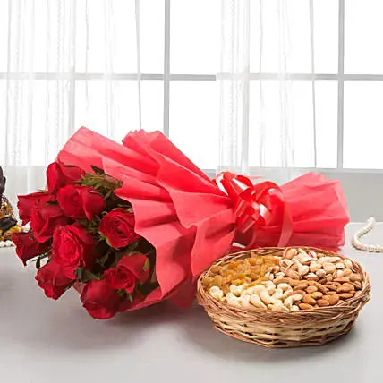 send Roses with dryfruits delivery
